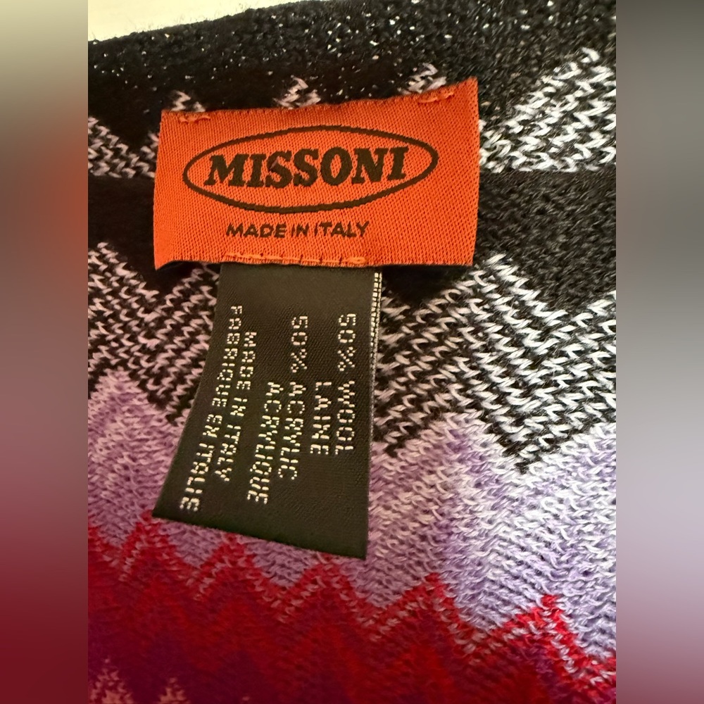 Missoni Multicolor Chevron Wool Knit Poncho with Fringe Sleeves - Picture 3 of 4